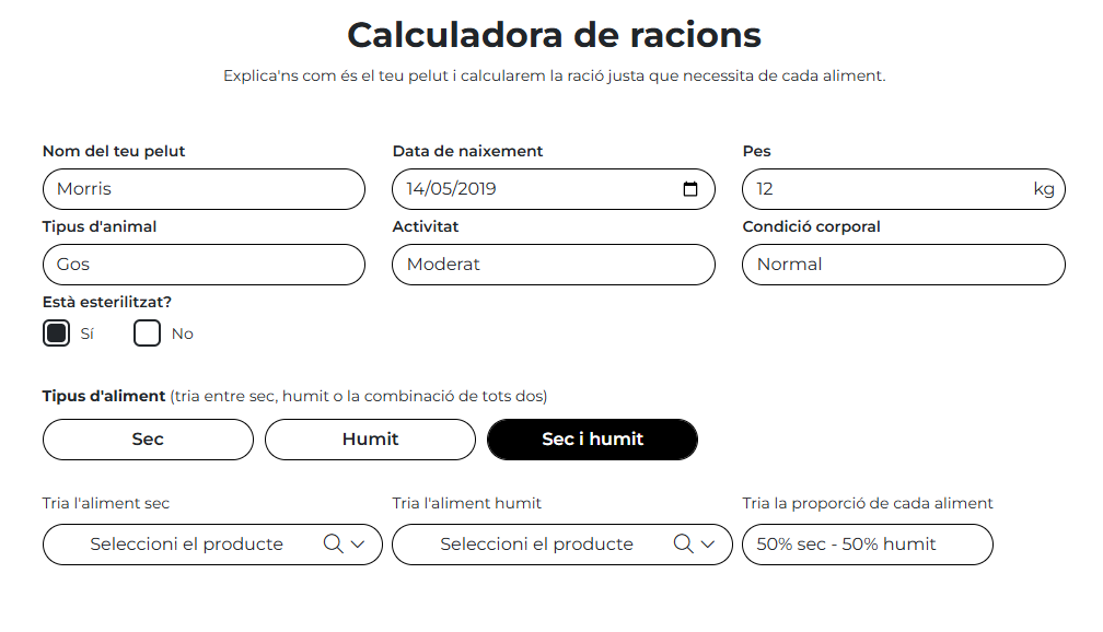 Calculadora de racions Gosbi