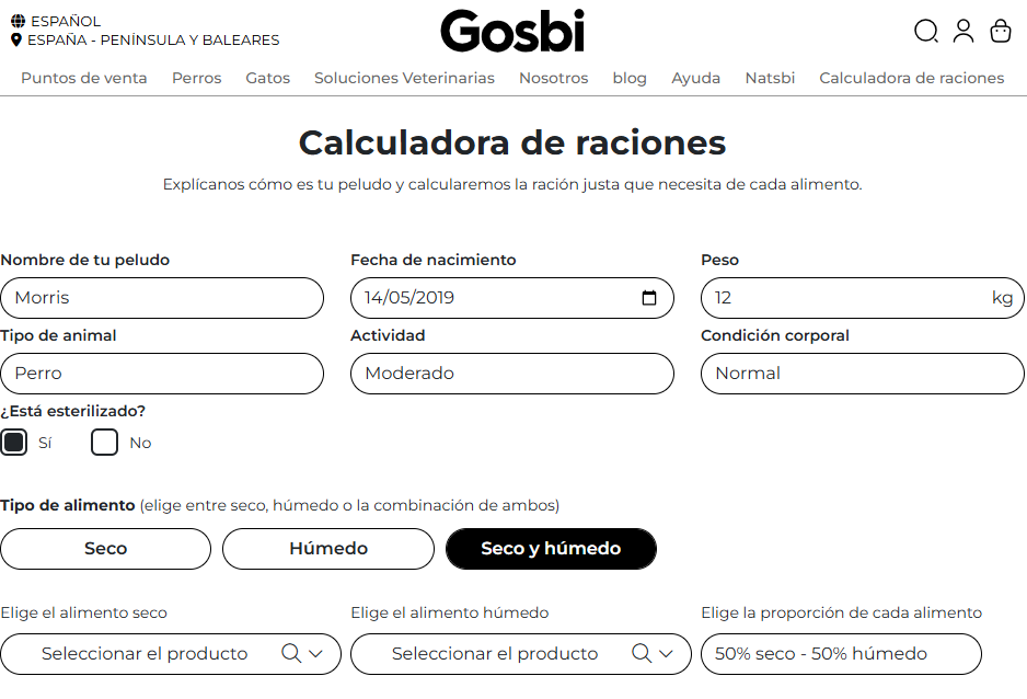 Calculadora de raciones